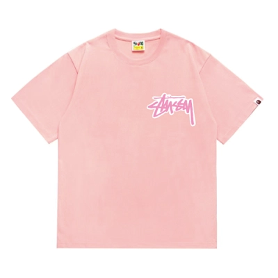 EM Sneakers Bape × Stussy T-Shirt-206 White Head Pink 01