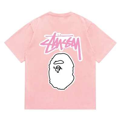 EM Sneakers Bape × Stussy T-Shirt-206 White Head Pink 02