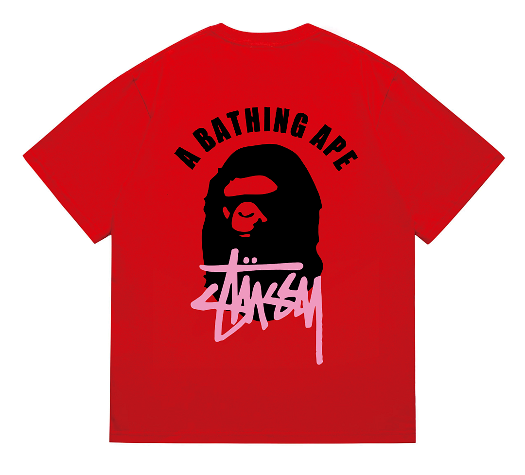 EM Sneakers Bape × Stussy T-Shirt-207 Black Head Red