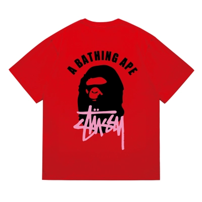 EM Sneakers Bape × Stussy T-Shirt-207 Black Head Red 02