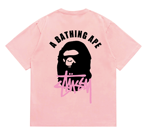 EM Sneakers Bape × Stussy T-Shirt-207 Black Head Pink