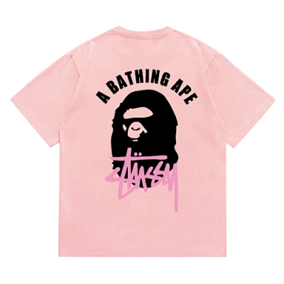 EM Sneakers Bape × Stussy T-Shirt-207 Black Head Pink 02