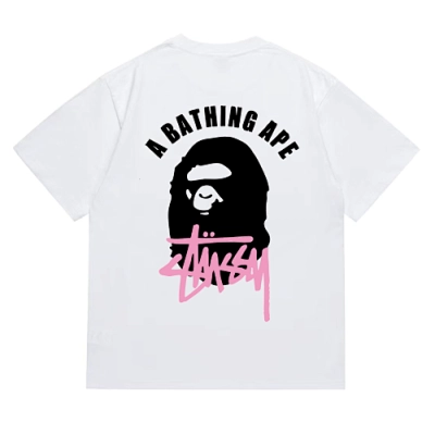 EM Sneakers Bape × Stussy T-Shirt-207 Black Head White 02