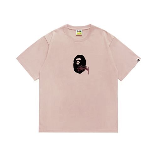 EM Sneakers Bape × Stussy T-Shirt-210 Black Head and Purple Letter Pink