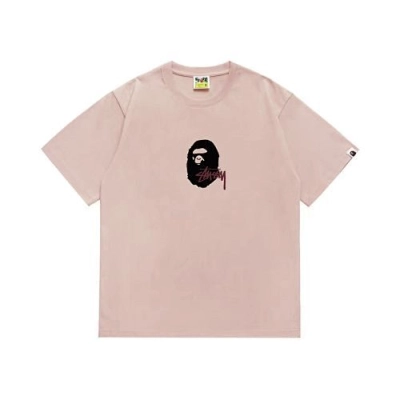 EM Sneakers Bape × Stussy T-Shirt-210 Black Head and Purple Letter Pink 01