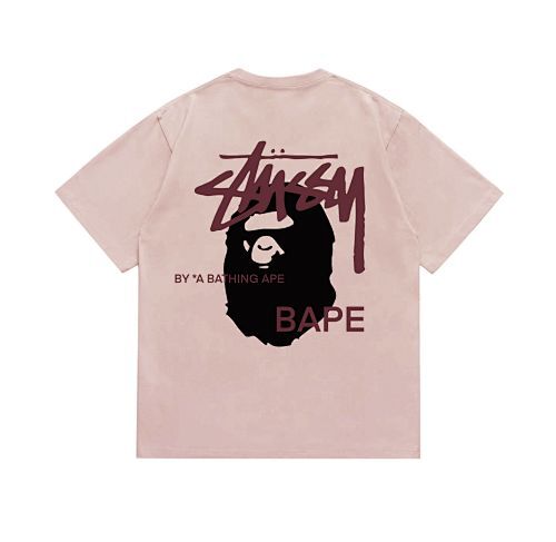 EM Sneakers Bape × Stussy T-Shirt-210 Black Head and Purple Letter Pink