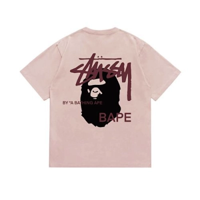 EM Sneakers Bape × Stussy T-Shirt-210 Black Head and Purple Letter Pink 02