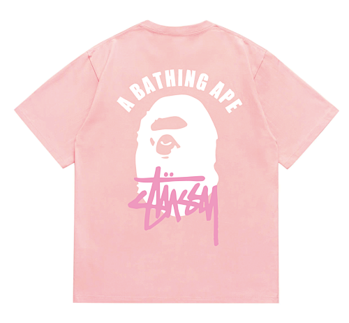 EM Sneakers Bape × Stussy T-Shirt-207 White Head Pink