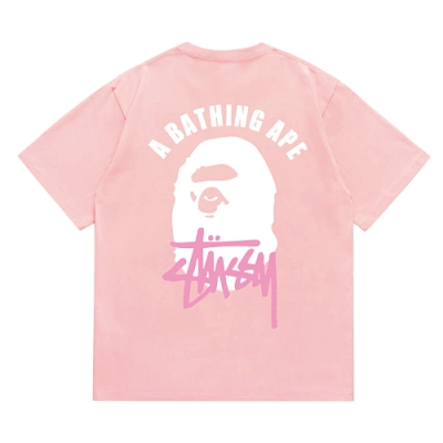 EM Sneakers Bape × Stussy T-Shirt-207 White Head Pink 02