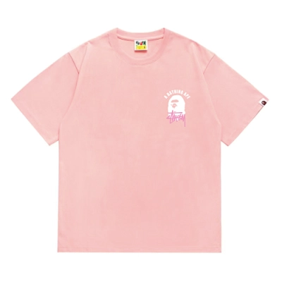 EM Sneakers Bape × Stussy T-Shirt-207 White Head Pink 01
