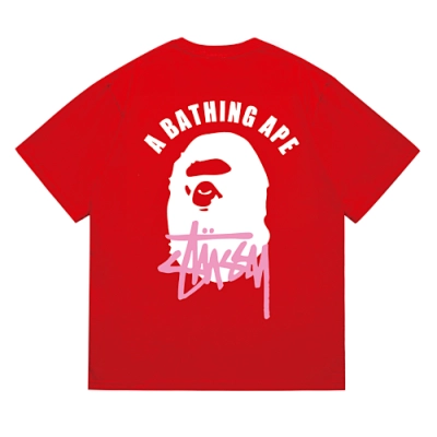 EM Sneakers Bape × Stussy T-Shirt-207 White Head Red 02