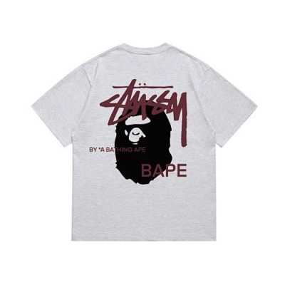 EM Sneakers Bape × Stussy T-Shirt-210 Black Head and Purple Letter Gray 02