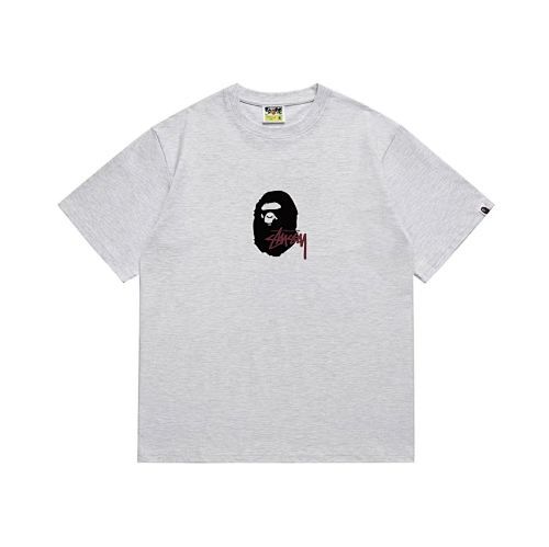 EM Sneakers Bape × Stussy T-Shirt-210 Black Head and Purple Letter Gray