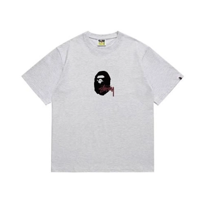 EM Sneakers Bape × Stussy T-Shirt-210 Black Head and Purple Letter Gray 01