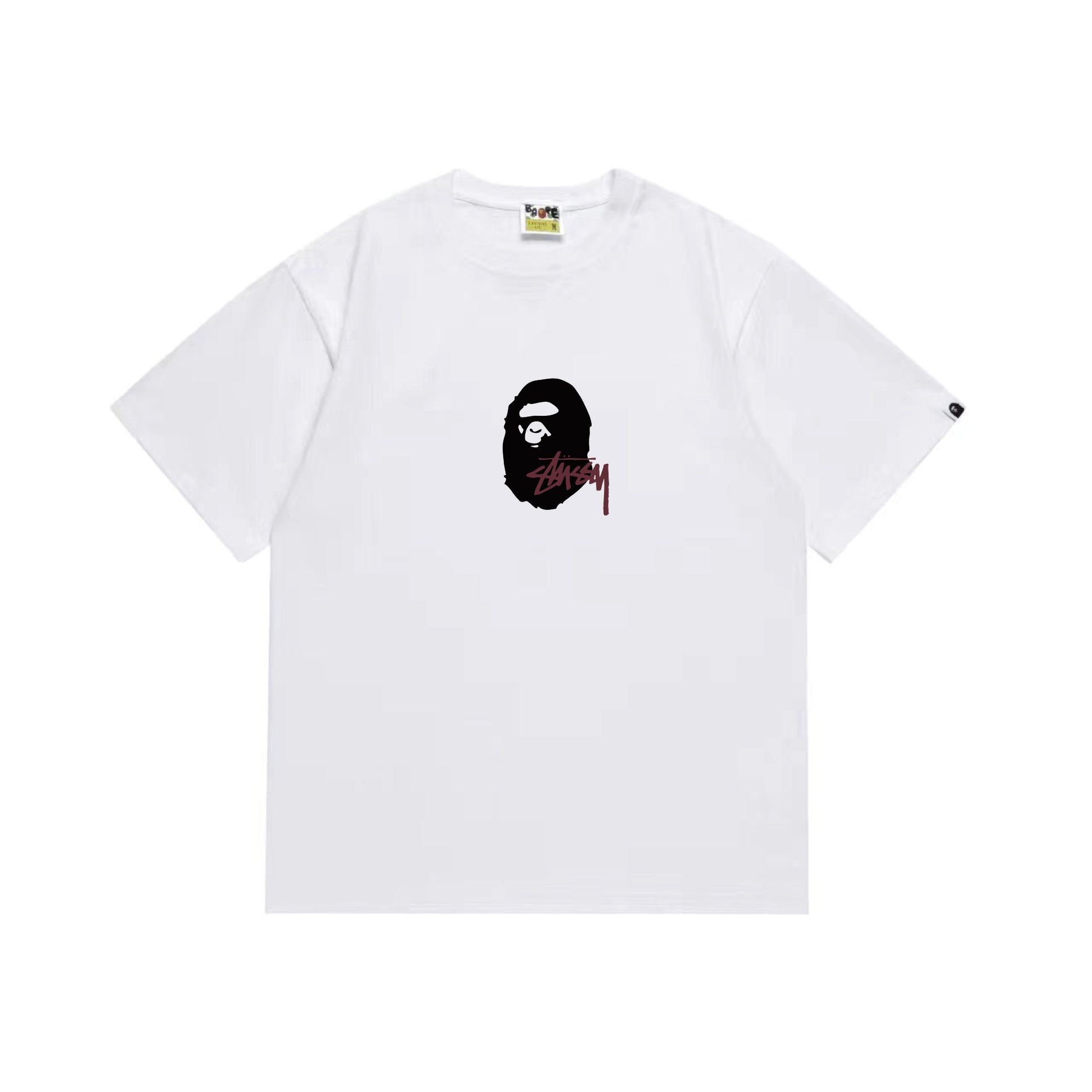 EM Sneakers Bape × Stussy T-Shirt-210 Black Head and Purple Letter White