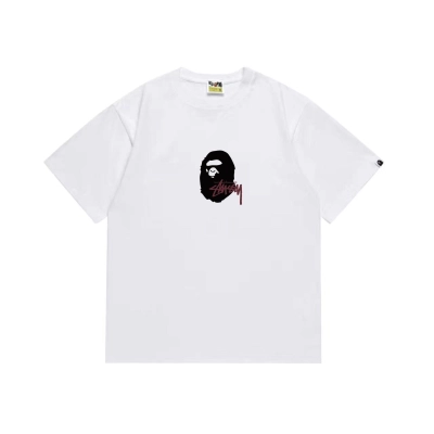 EM Sneakers Bape × Stussy T-Shirt-210 Black Head and Purple Letter White 01