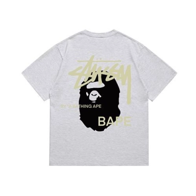 EM Sneakers Bape × Stussy T-Shirt-210 Black Head and Yellow Letter Gray 02