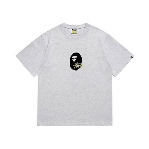 EM Sneakers Bape × Stussy T-Shirt-210 Black Head and Yellow Letter Gray