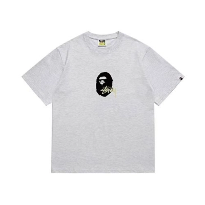 EM Sneakers Bape × Stussy T-Shirt-210 Black Head and Yellow Letter Gray 01