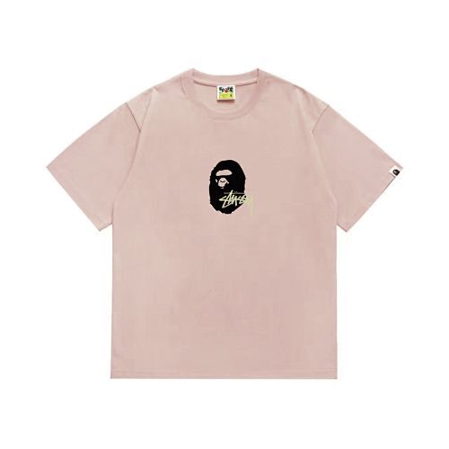 EM Sneakers Bape × Stussy T-Shirt-210 Black Head and Yellow Letter Pink