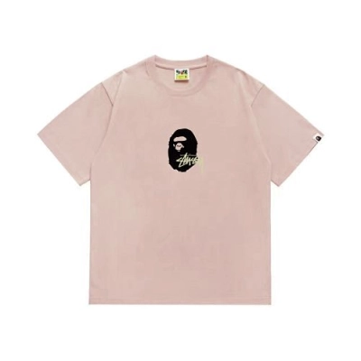 EM Sneakers Bape × Stussy T-Shirt-210 Black Head and Yellow Letter Pink 01
