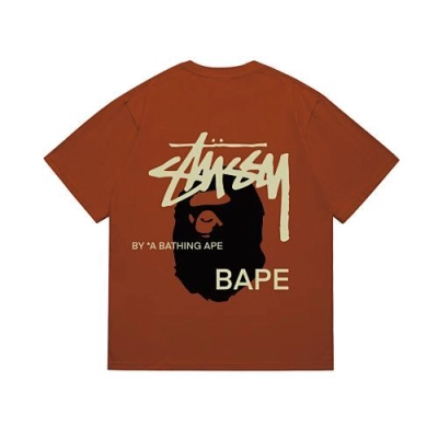 EM Sneakers Bape × Stussy T-Shirt-210 Black Head and Yellow Letter Red 02
