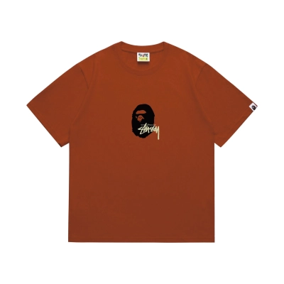 EM Sneakers Bape × Stussy T-Shirt-210 Black Head and Yellow Letter Red 01