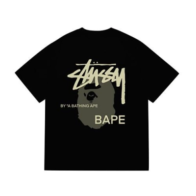 EM Sneakers Bape × Stussy T-Shirt-210 Green Head and Yellow Letter Black 02
