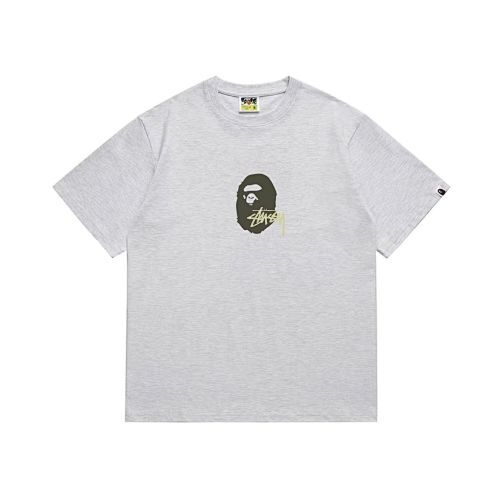 EM Sneakers Bape × Stussy T-Shirt-210 Green Head and Yellow Letter Gray