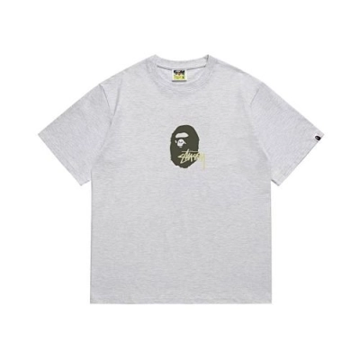 EM Sneakers Bape × Stussy T-Shirt-210 Green Head and Yellow Letter Gray 01