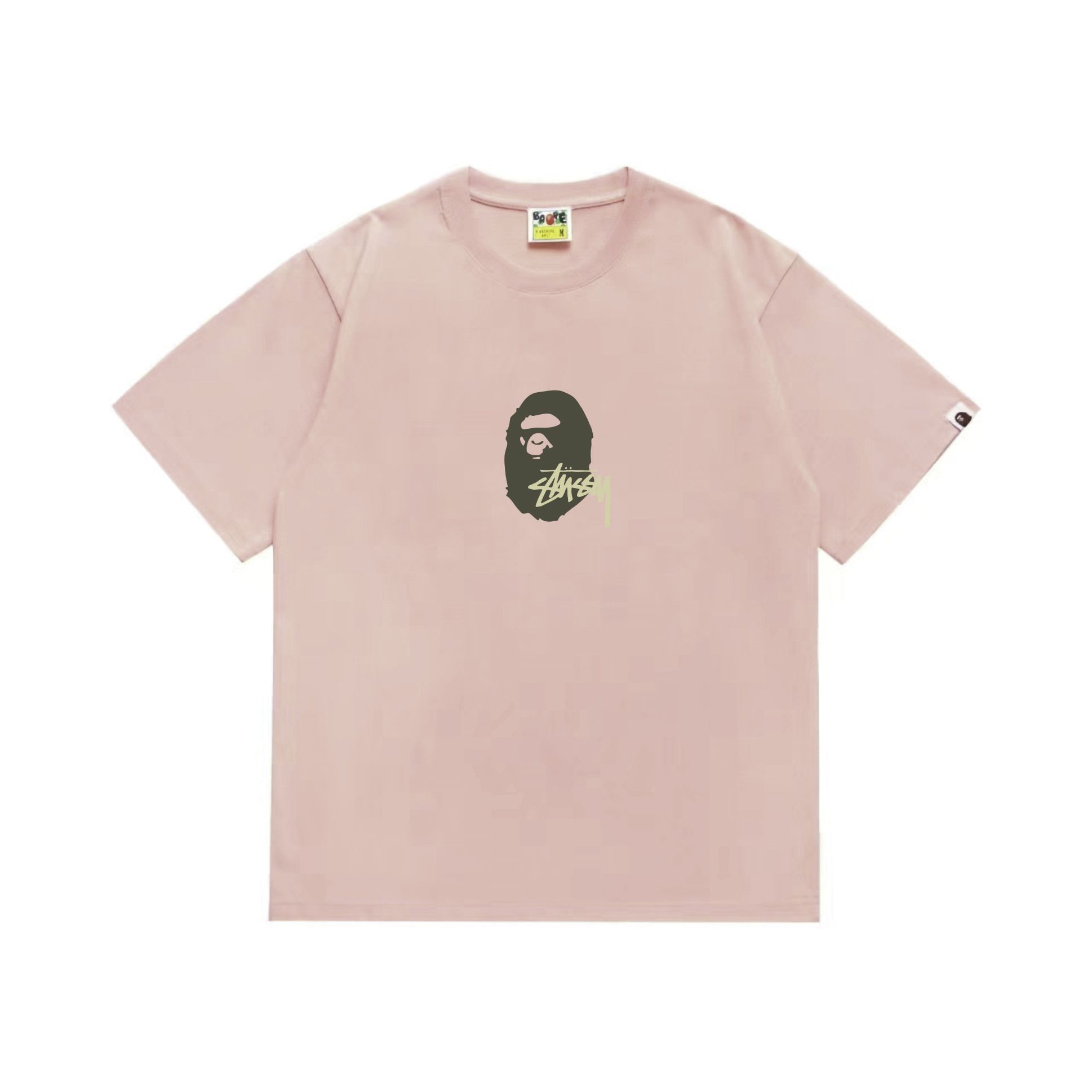 EM Sneakers Bape × Stussy T-Shirt-210 Green Head and Yellow Letter Pink