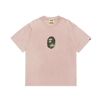 EM Sneakers Bape × Stussy T-Shirt-210 Green Head and Yellow Letter Pink 01