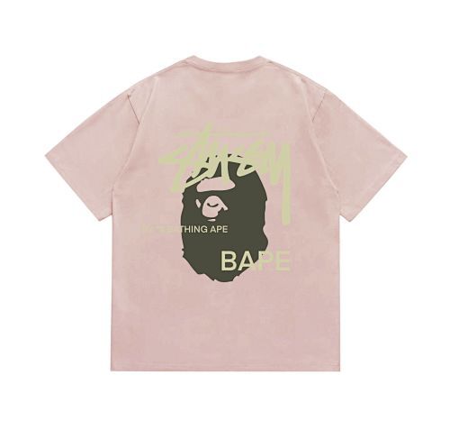 EM Sneakers Bape × Stussy T-Shirt-210 Green Head and Yellow Letter Pink