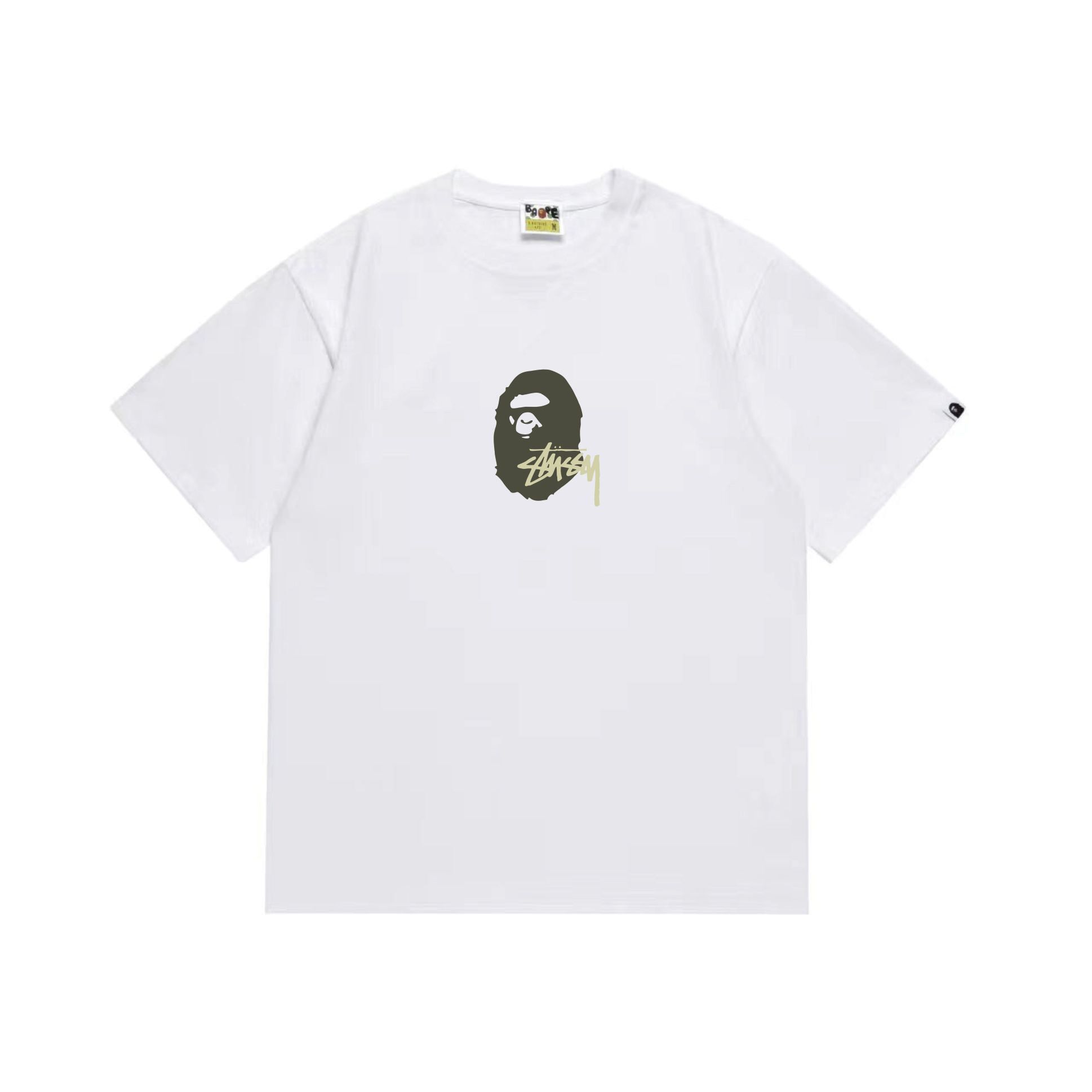EM Sneakers Bape × Stussy T-Shirt-210 Green Head and Yellow Letter White