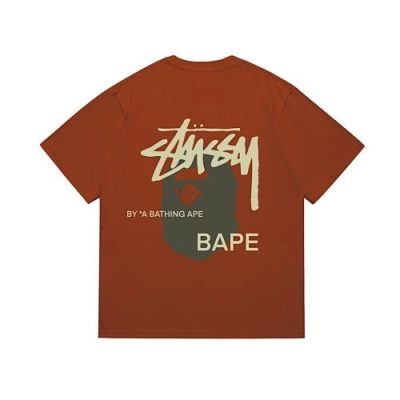 EM Sneakers Bape × Stussy T-Shirt-210 Green Head and Yellow Letter Red 02