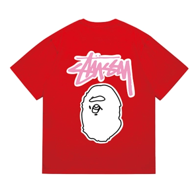 EM Sneakers Bape × Stussy T-Shirt-206 White Head Red 02