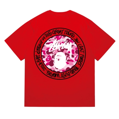 EM Sneakers Bape × Stussy Black Letter T-Shirt-216 Red 02