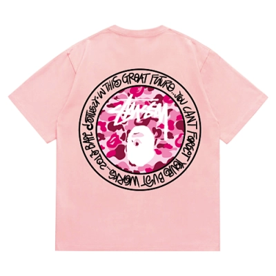 EM Sneakers Bape × Stussy Black Letter T-Shirt-216 Pink 02