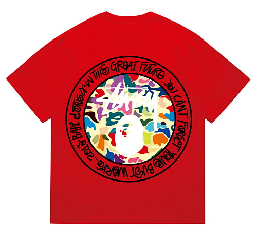 EM Sneakers Bape × Stussy Black Letter T-Shirt-217 Red