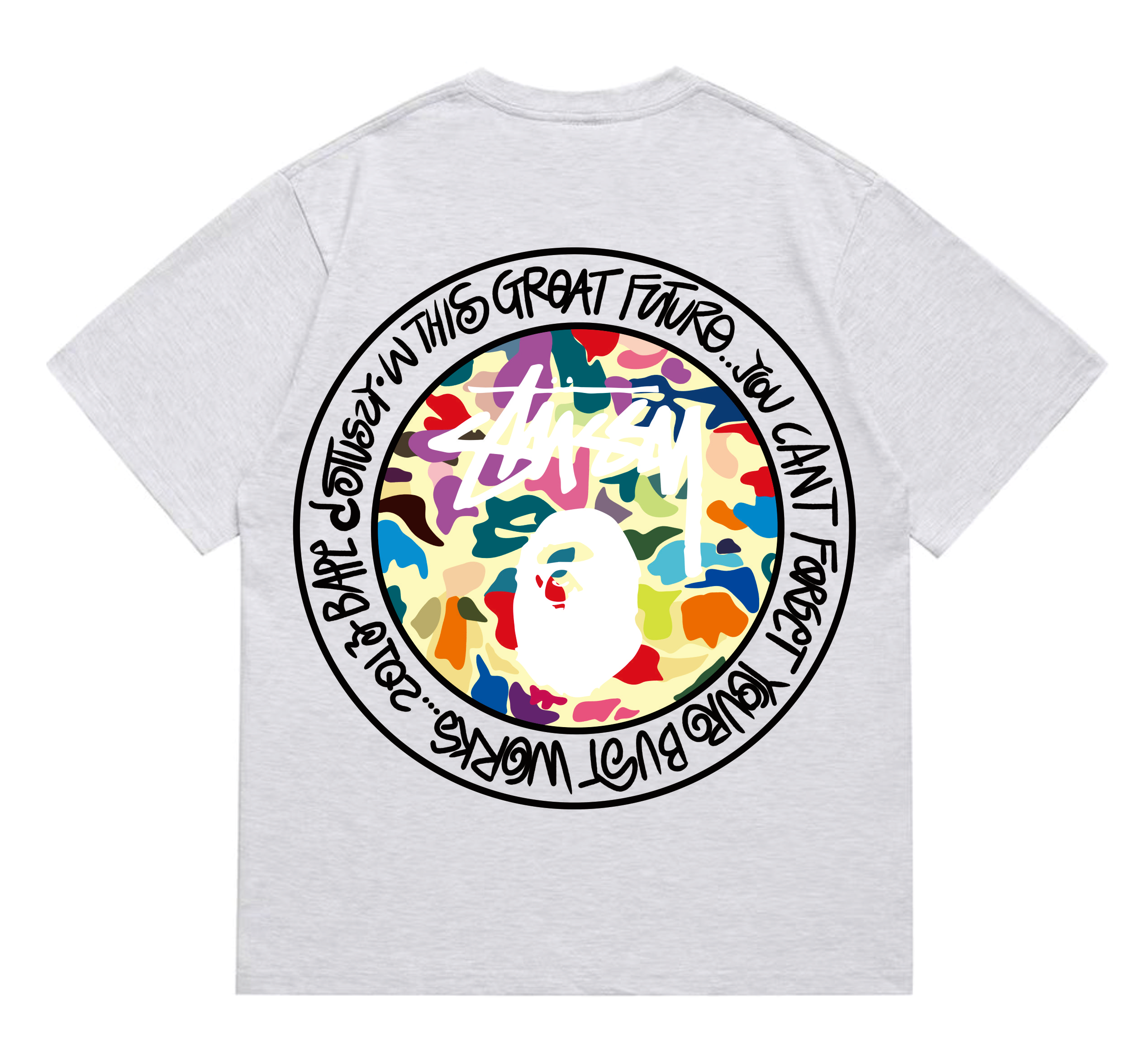 EM Sneakers Bape × Stussy Black Letter T-Shirt-217 Gray