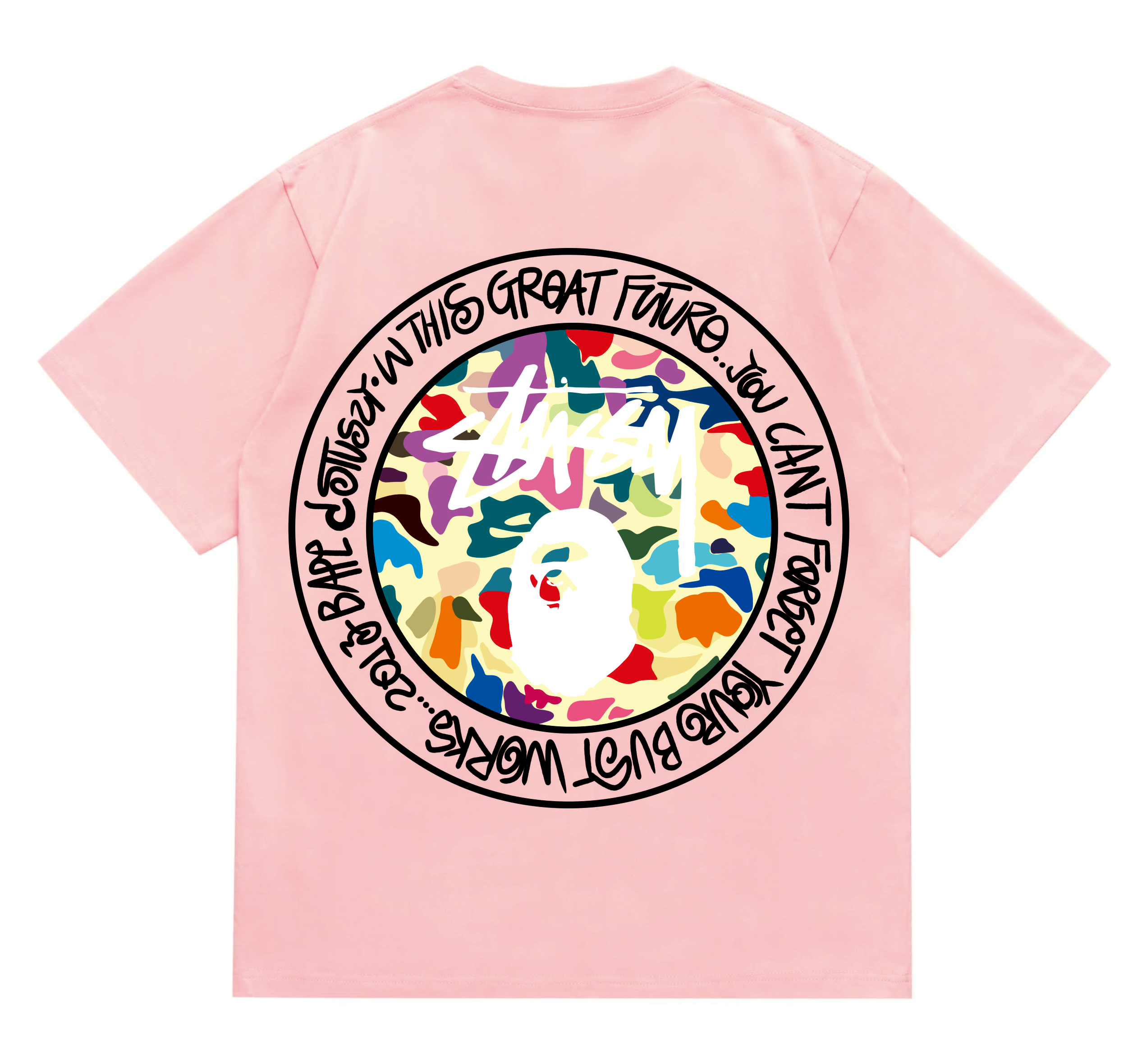 EM Sneakers Bape × Stussy Black Letter T-Shirt-217 Pink