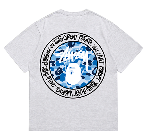 EM Sneakers Bape × Stussy Black Letter T-Shirt-218 Gray