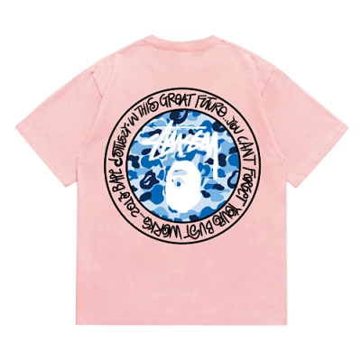 EM Sneakers Bape × Stussy Black Letter T-Shirt-218 Pink 02