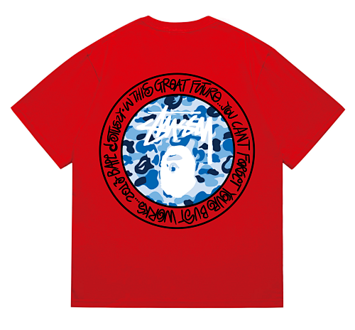 EM Sneakers Bape × Stussy Black Letter T-Shirt-218 Red