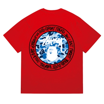 EM Sneakers Bape × Stussy Black Letter T-Shirt-218 Red 02