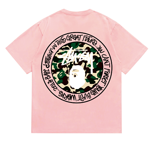 EM Sneakers Bape × Stussy Black Letter T-Shirt-219 Pink