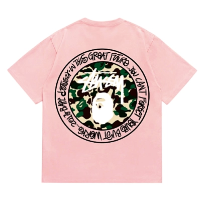 EM Sneakers Bape × Stussy Black Letter T-Shirt-219 Pink 02