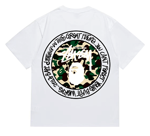EM Sneakers Bape × Stussy Black Letter T-Shirt-219 White