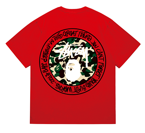 EM Sneakers Bape × Stussy Black Letter T-Shirt-219 Red