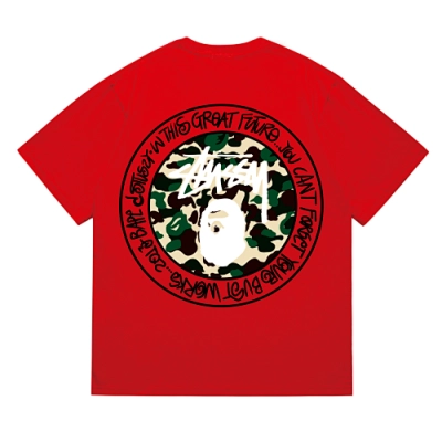 EM Sneakers Bape × Stussy Black Letter T-Shirt-219 Red 02